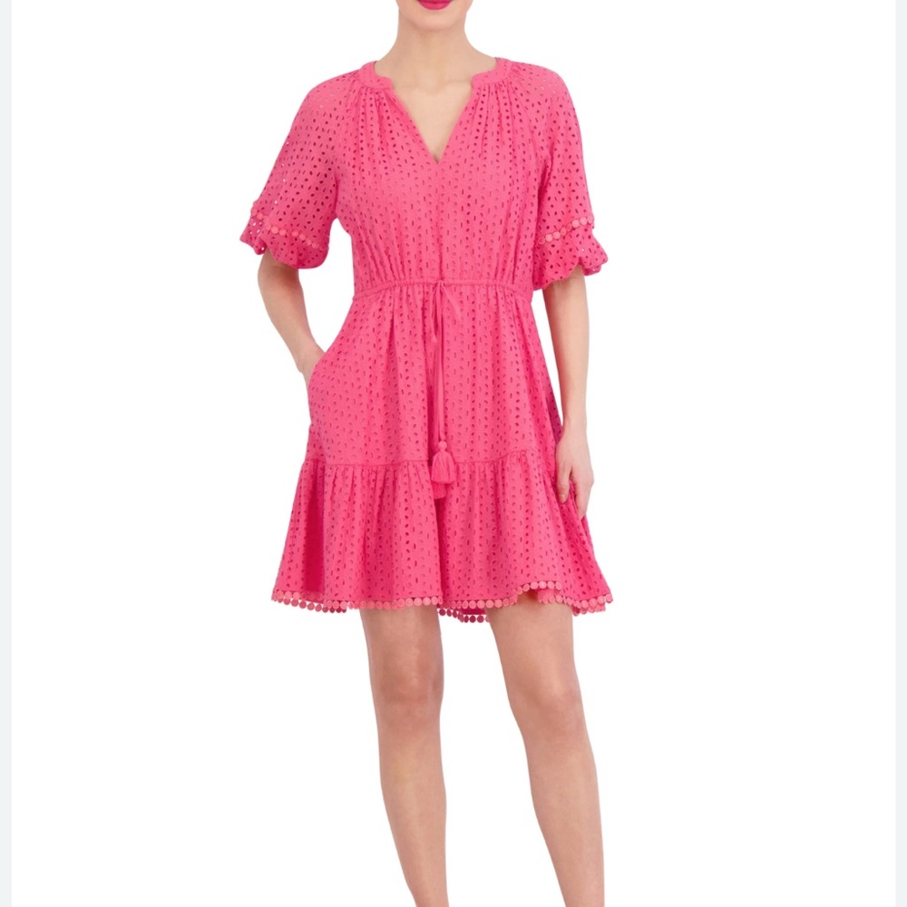 NWT Vince Camuto Pink Eyelet Poof Sleeve Dress 18W